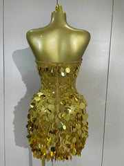 Cordelia Sparkly Gold Rhinestones Sequins Mini Dress