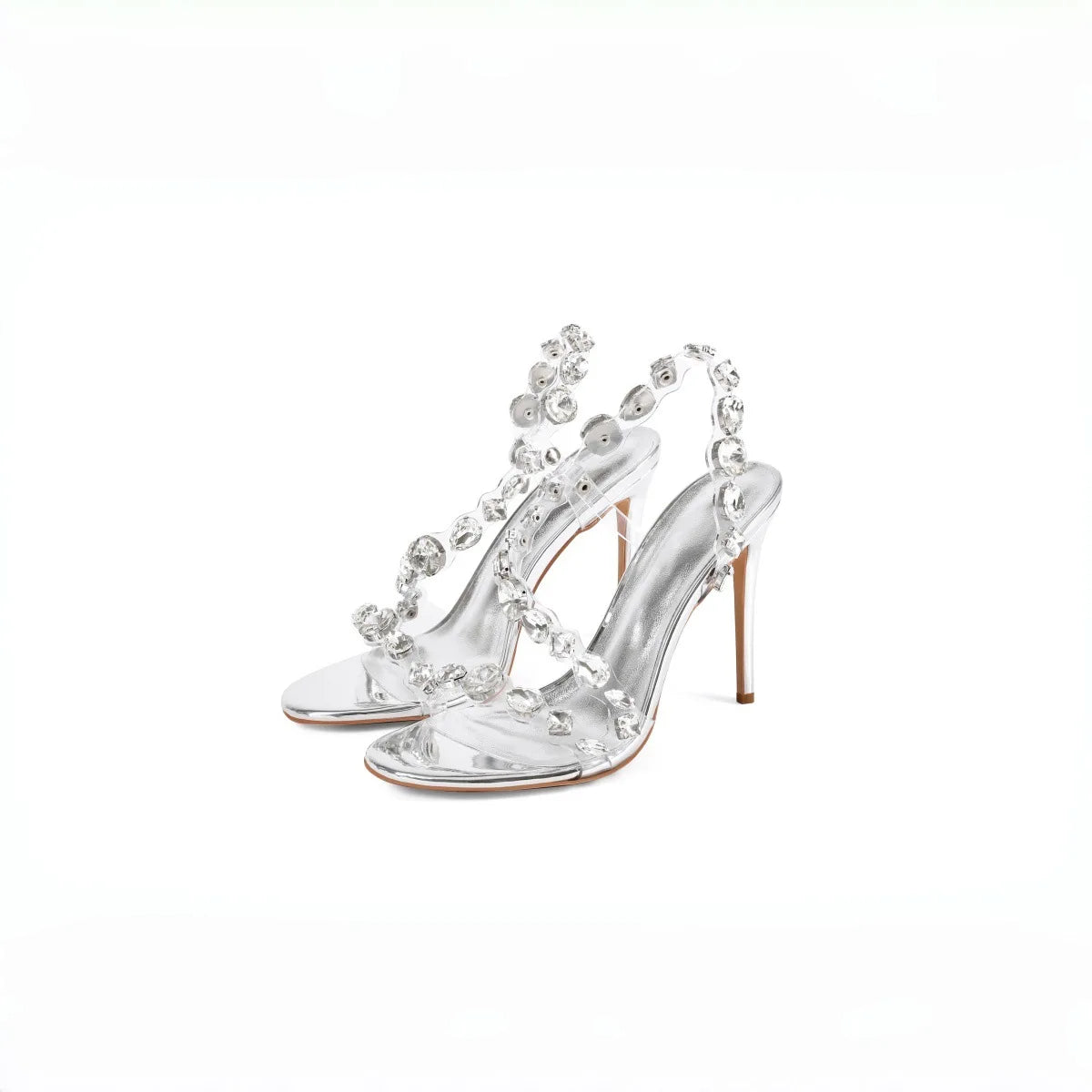 Clear PVC Rhinestone Slingback Sandals Open-Toe Thin Stiletto Heels