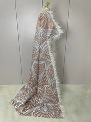 A'Rielle Feathers Cloak White Printing Sexy Sheath Jumpsuit