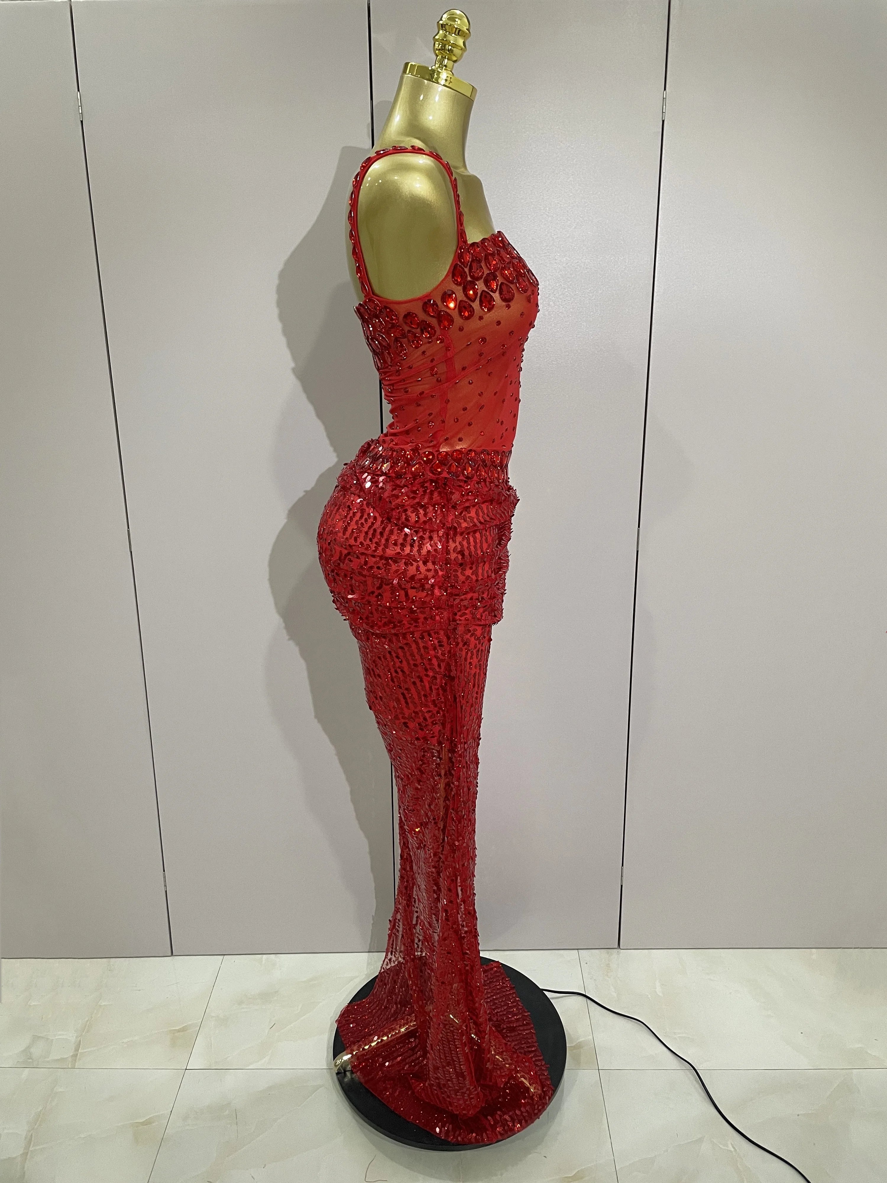Amina Sparkly Red Rhinestone 2-Piece Long Dress – Party & Stage Glam