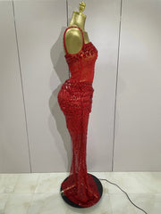 Amina Sparkly Red Rhinestone 2-Piece Long Dress – Party & Stage Glam