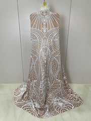 A'Rielle Feathers Cloak White Printing Sexy Sheath Jumpsuit