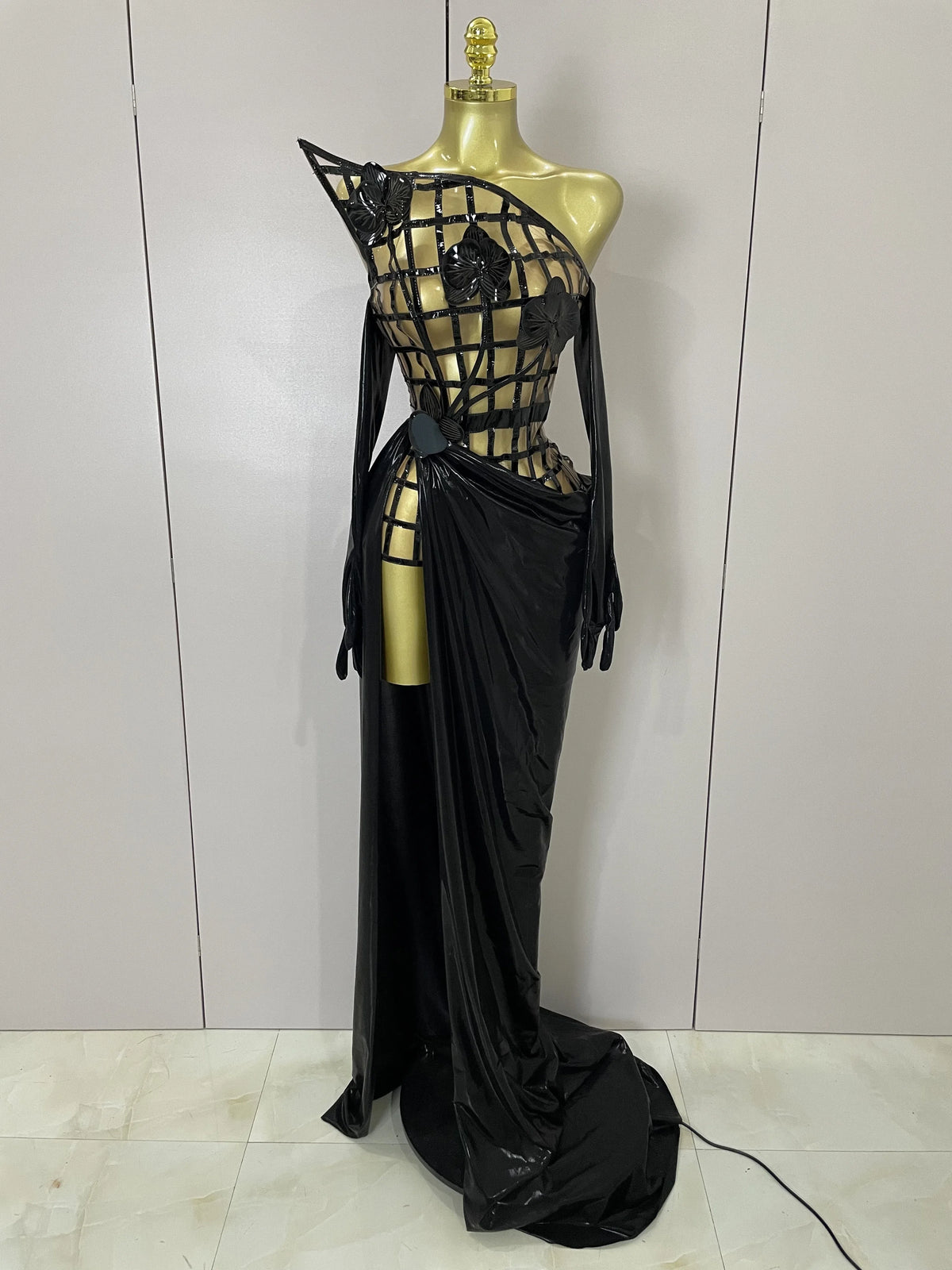 Aisla Sexy Mesh See Through Top Skirt Gloves Set