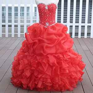 Diamond Beaded Organza Ruffled Lime Green Quinceanera Dress