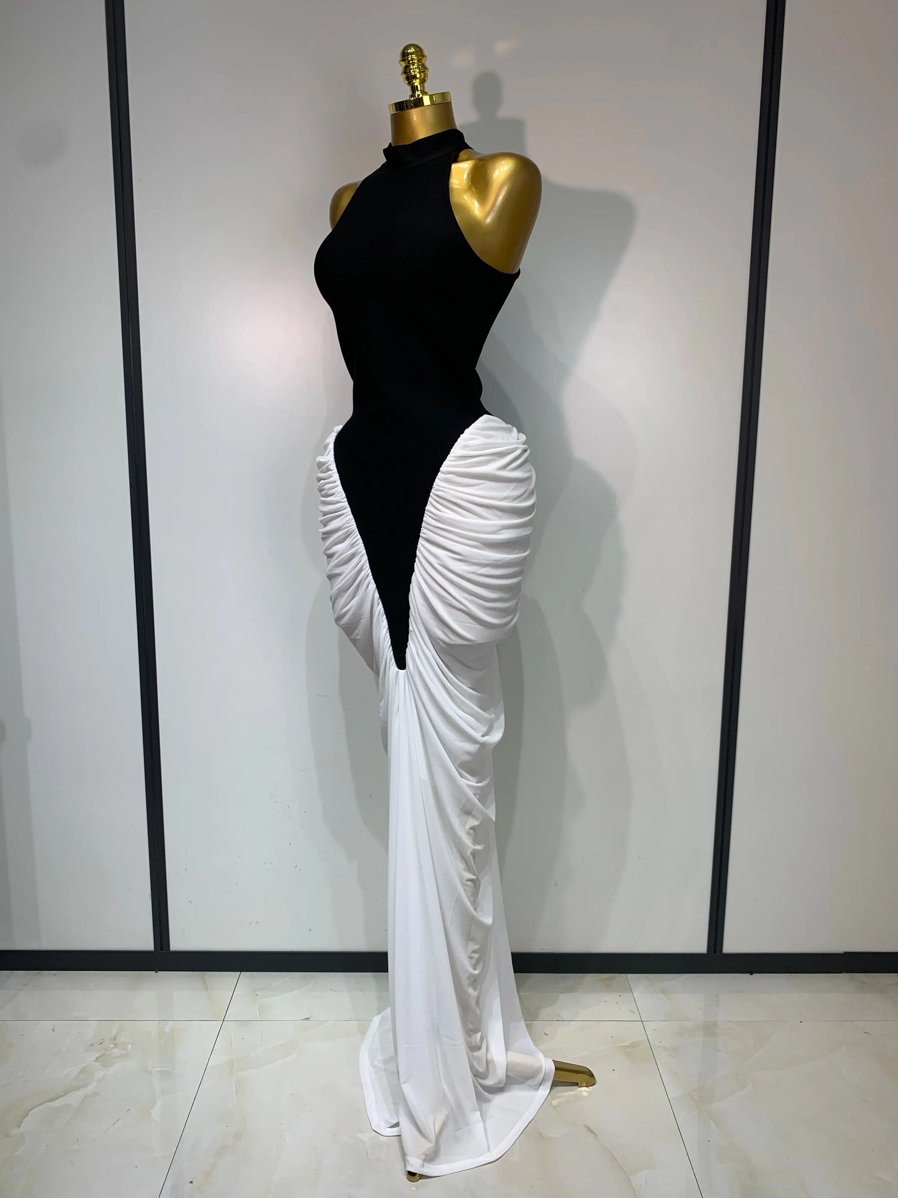 Camille Patchwork Sleeveless Ruched Bodycon Maxi Dress