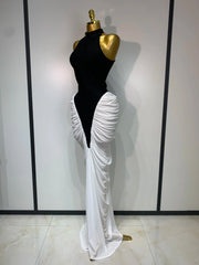 Camille Patchwork Sleeveless Ruched Bodycon Maxi Dress
