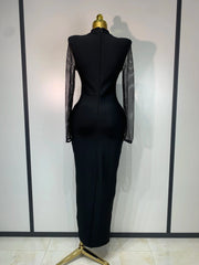 Caroline Black Long Sleeve Beaded Maxi Bandage Dress