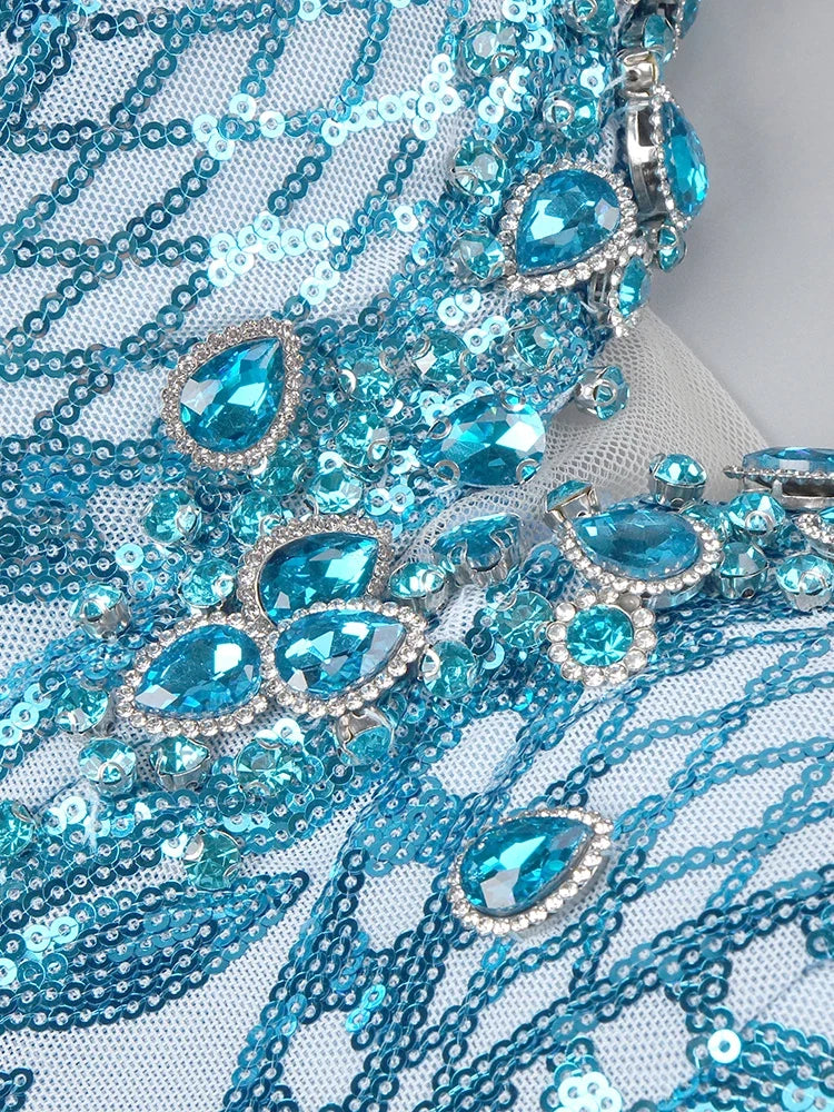 Amani – Baby Blue Feather Sequin Mini Dress