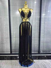 Chantelle Golden Sequin Mesh See-Through Maxi Dress