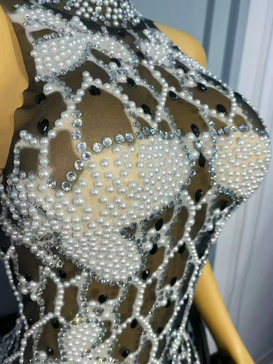 Cami Pearly Rhinestone Sexy Mesh See-Through Mini Birthday Dress