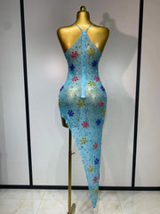 A'Riah Sexy Mesh High Split Sparkly Diamonds See Through Dress
