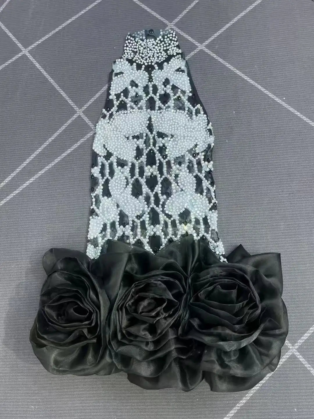 Cami Pearly Rhinestone Sexy Mesh See-Through Mini Birthday Dress