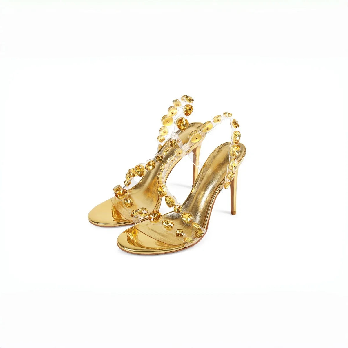 Clear PVC Rhinestone Slingback Sandals Open-Toe Thin Stiletto Heels