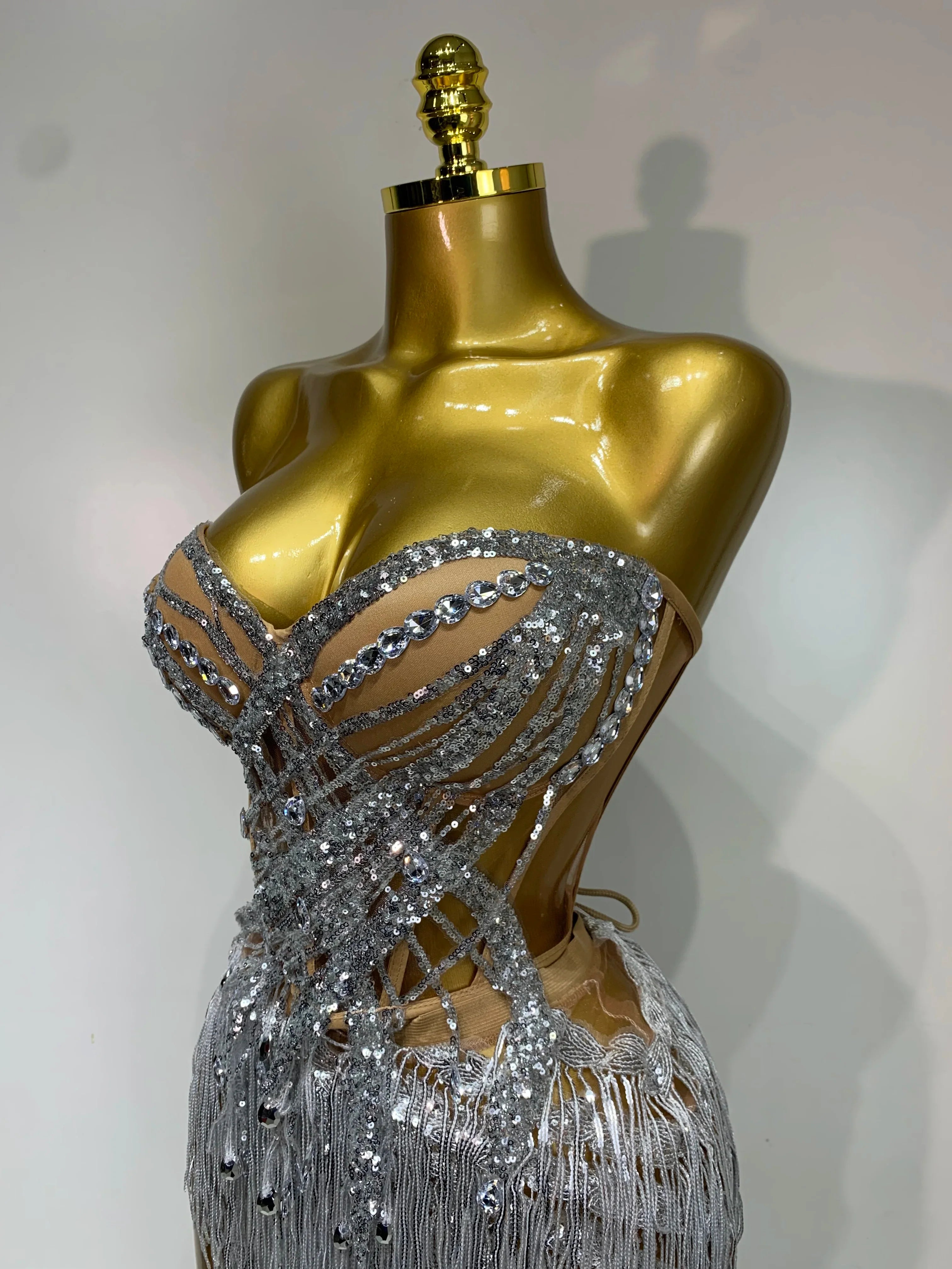 Azelie Sexy Sparkly Diamond Tassel Two Piece Set Evening Outfit