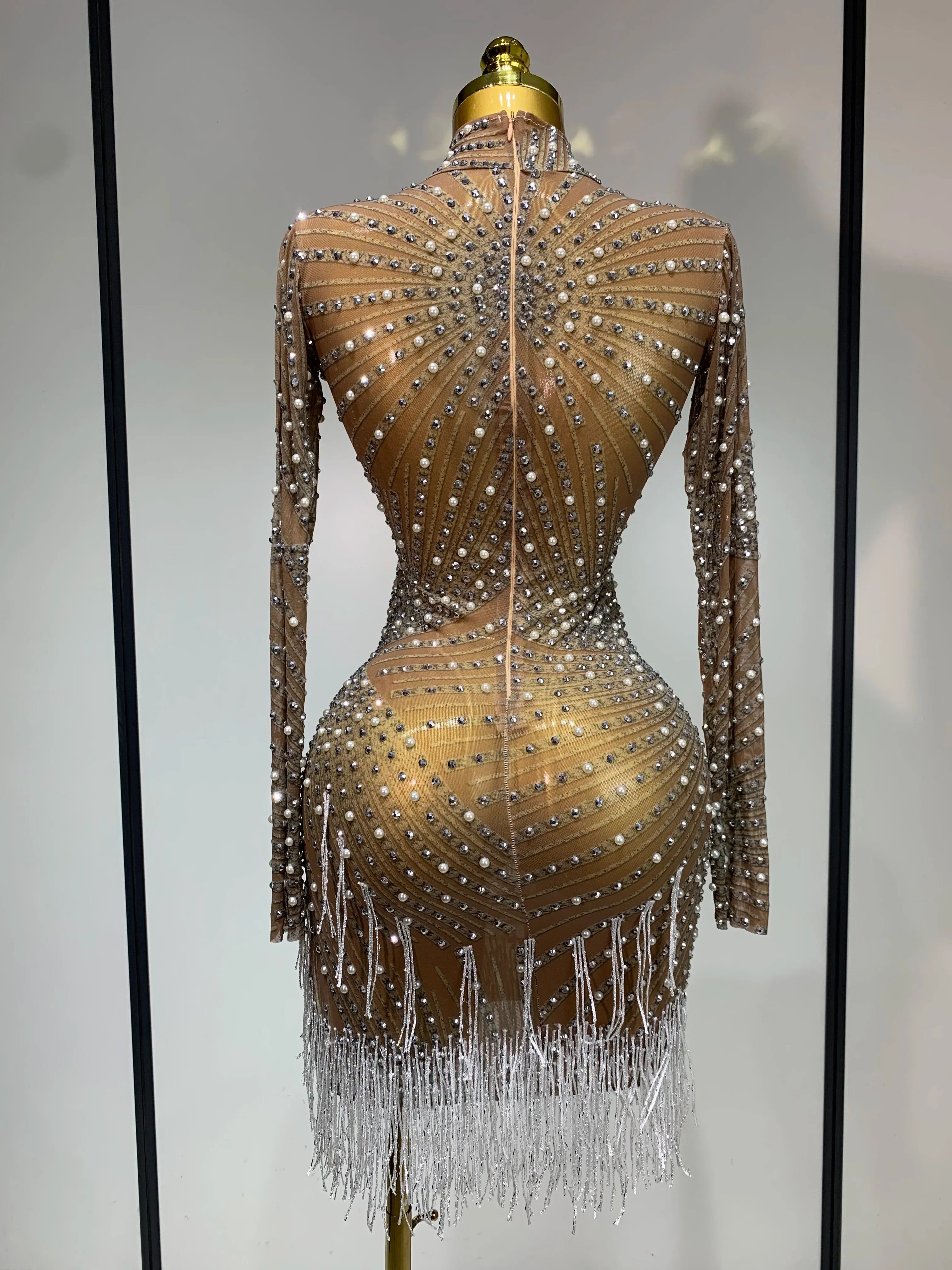 Diana Luxury Rhinestone Tight Long Sleeve Evening Short Dress