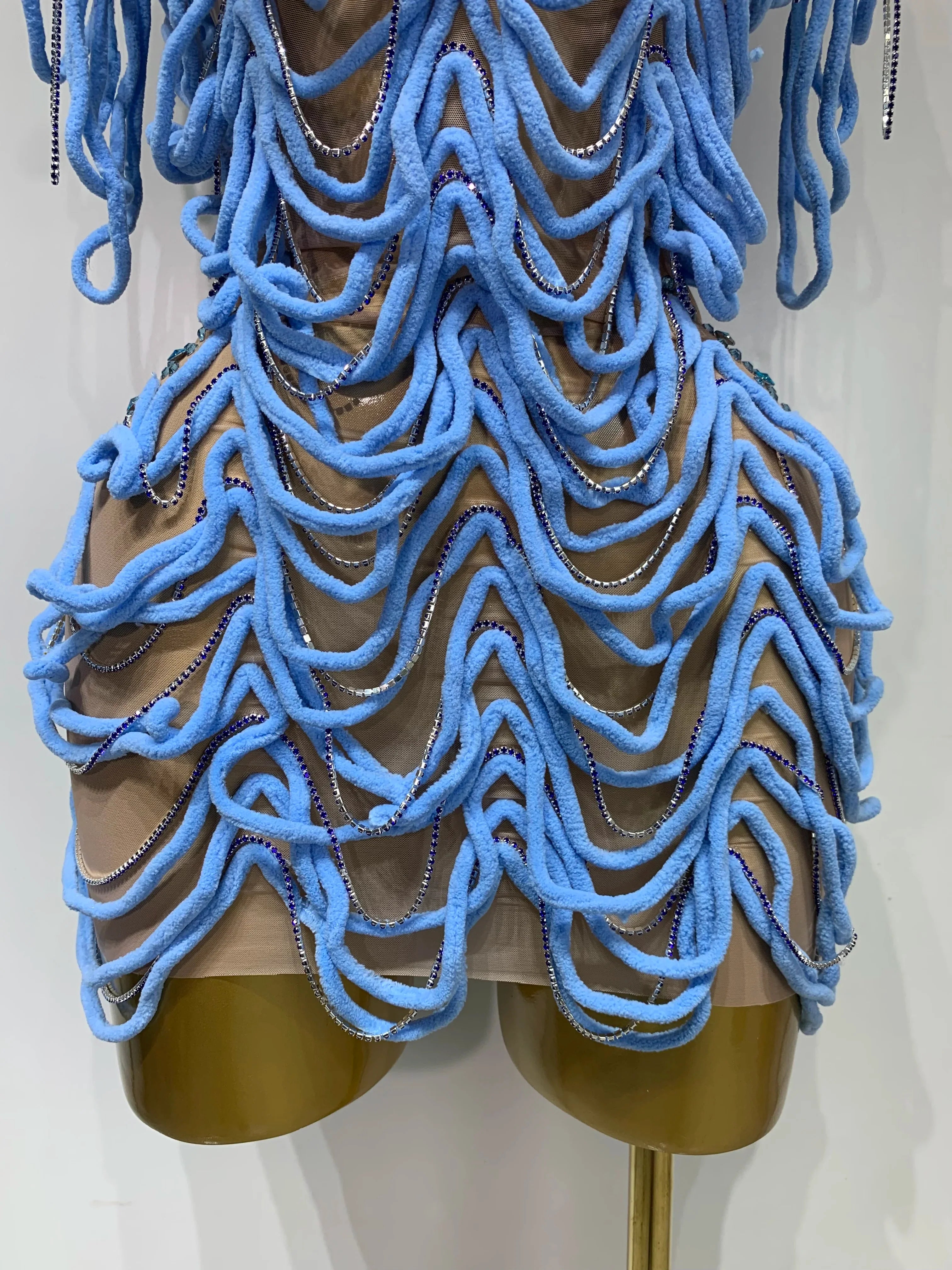 Brielle Sexy Mesh See Through Rhinestone Chain Dress