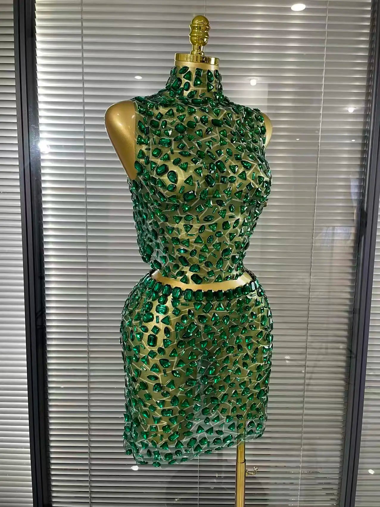 Amber Crystal Mesh Two Piece Bodycon Mini Dress Set