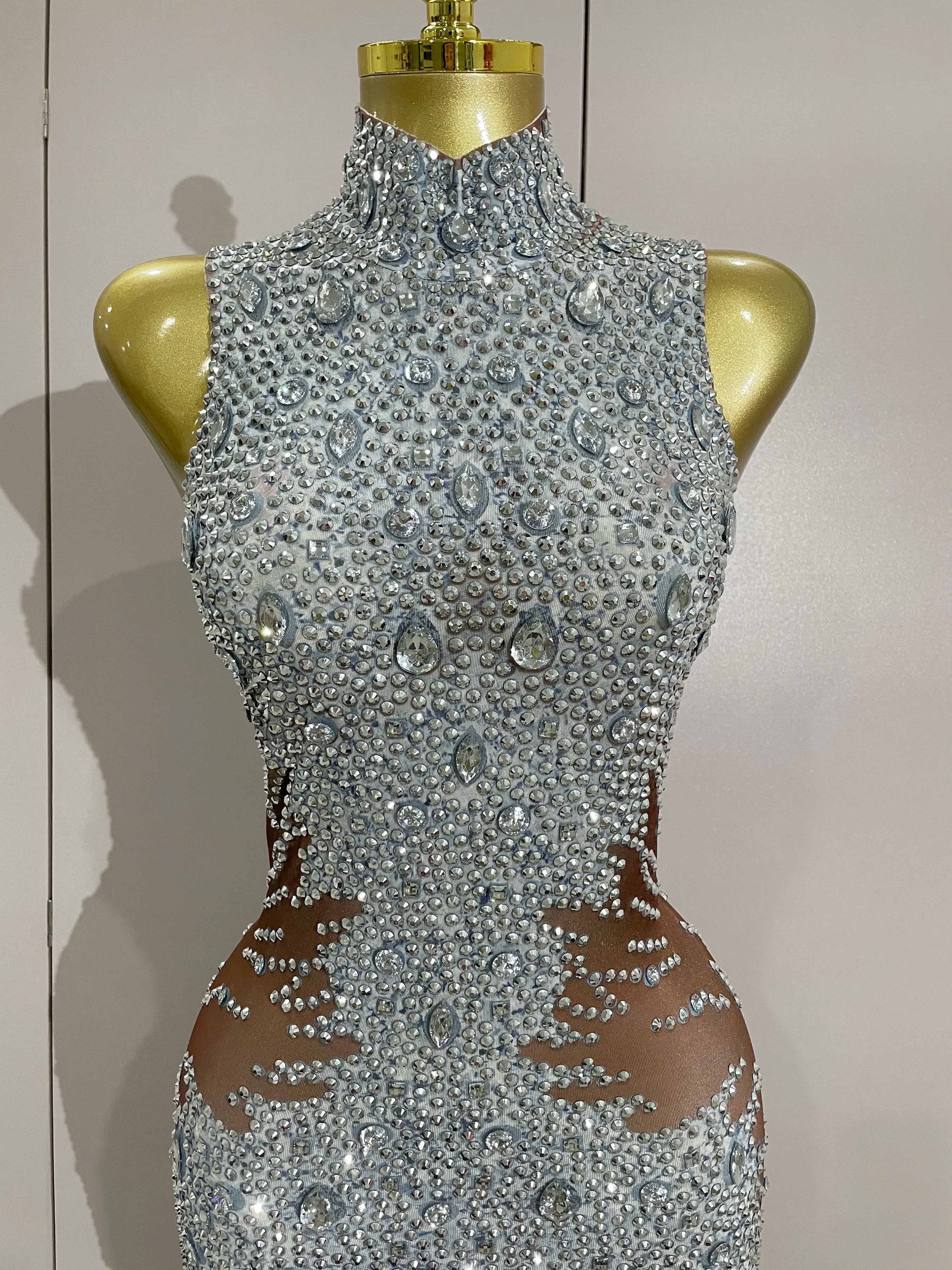 Amina Luxury Sleeveless Rhinestone Bodycon Jumpsuit