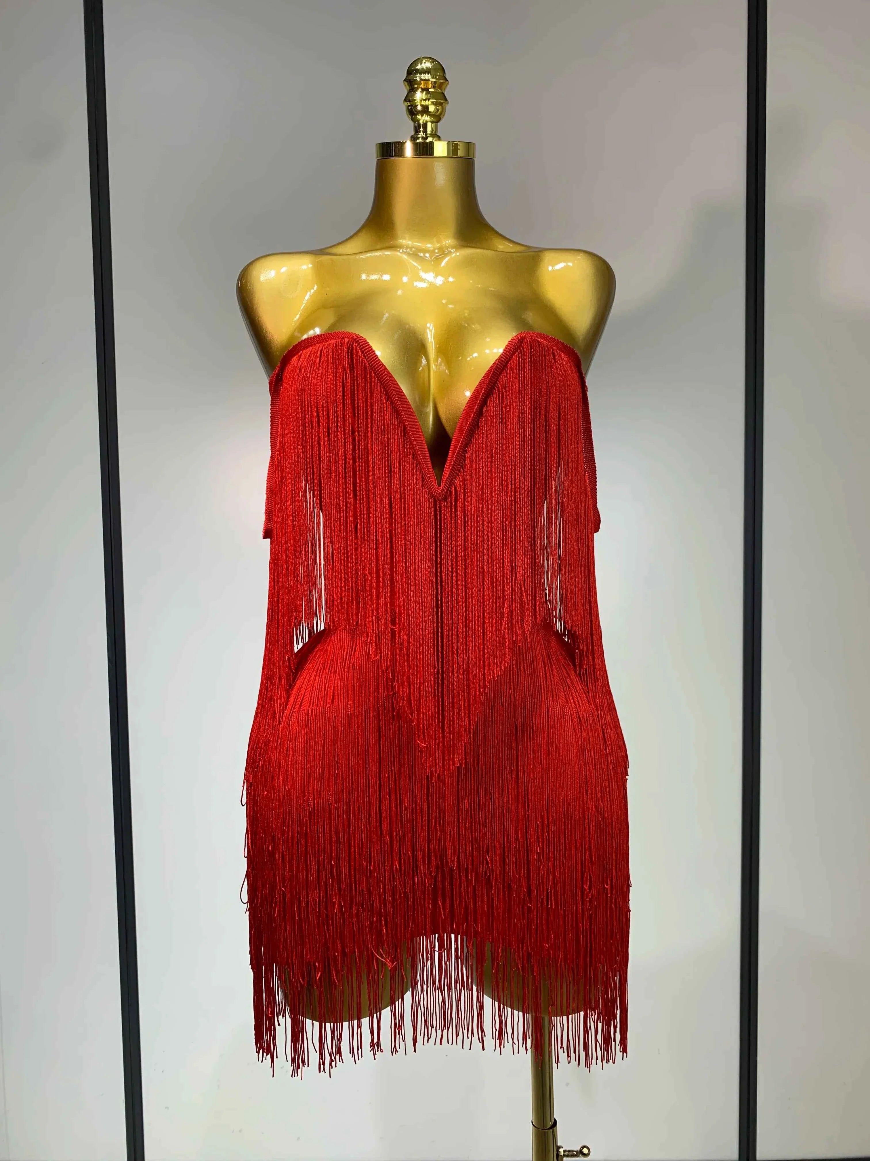 Candice Sexy Strapless Off-Shoulder Tassel Bandage Dress for Women | Elegant Bodycon Party Dress
