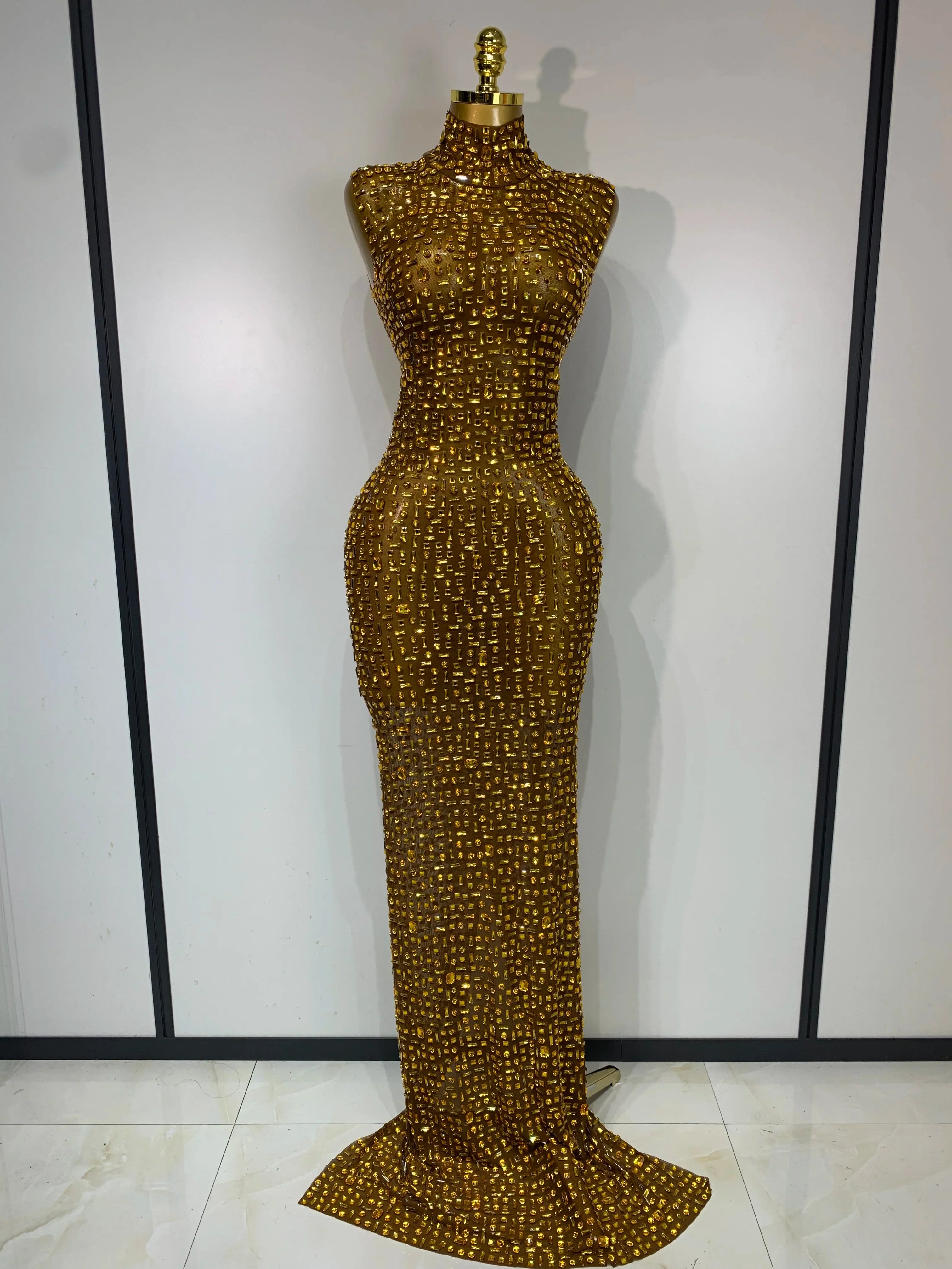 Cameron Sparkly Rhinestone Sleeveless Stretch Long Dress