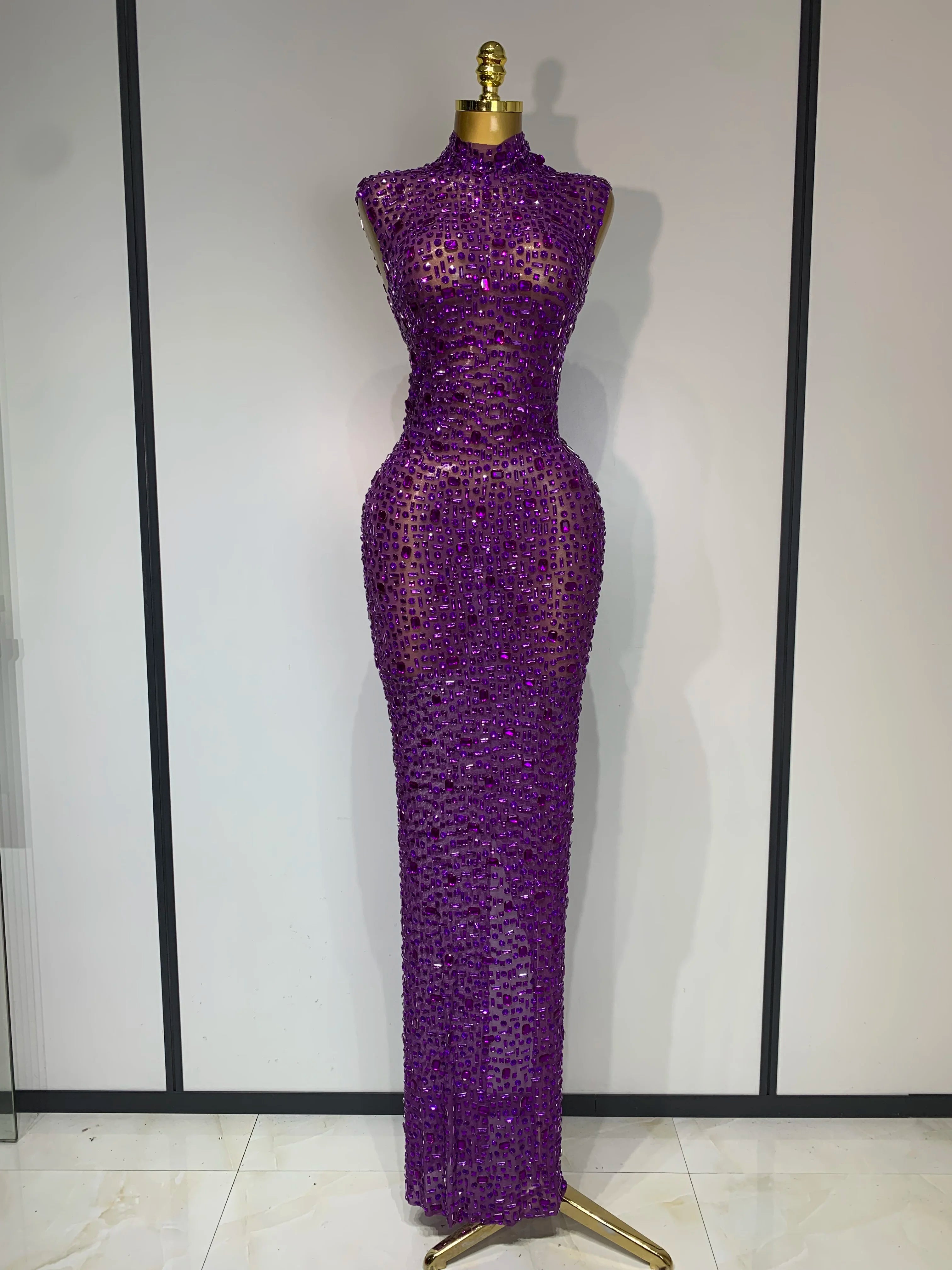 Cameron Sparkly Rhinestone Sleeveless Stretch Long Dress