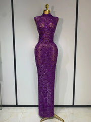 Cameron Sparkly Rhinestone Sleeveless Stretch Long Dress