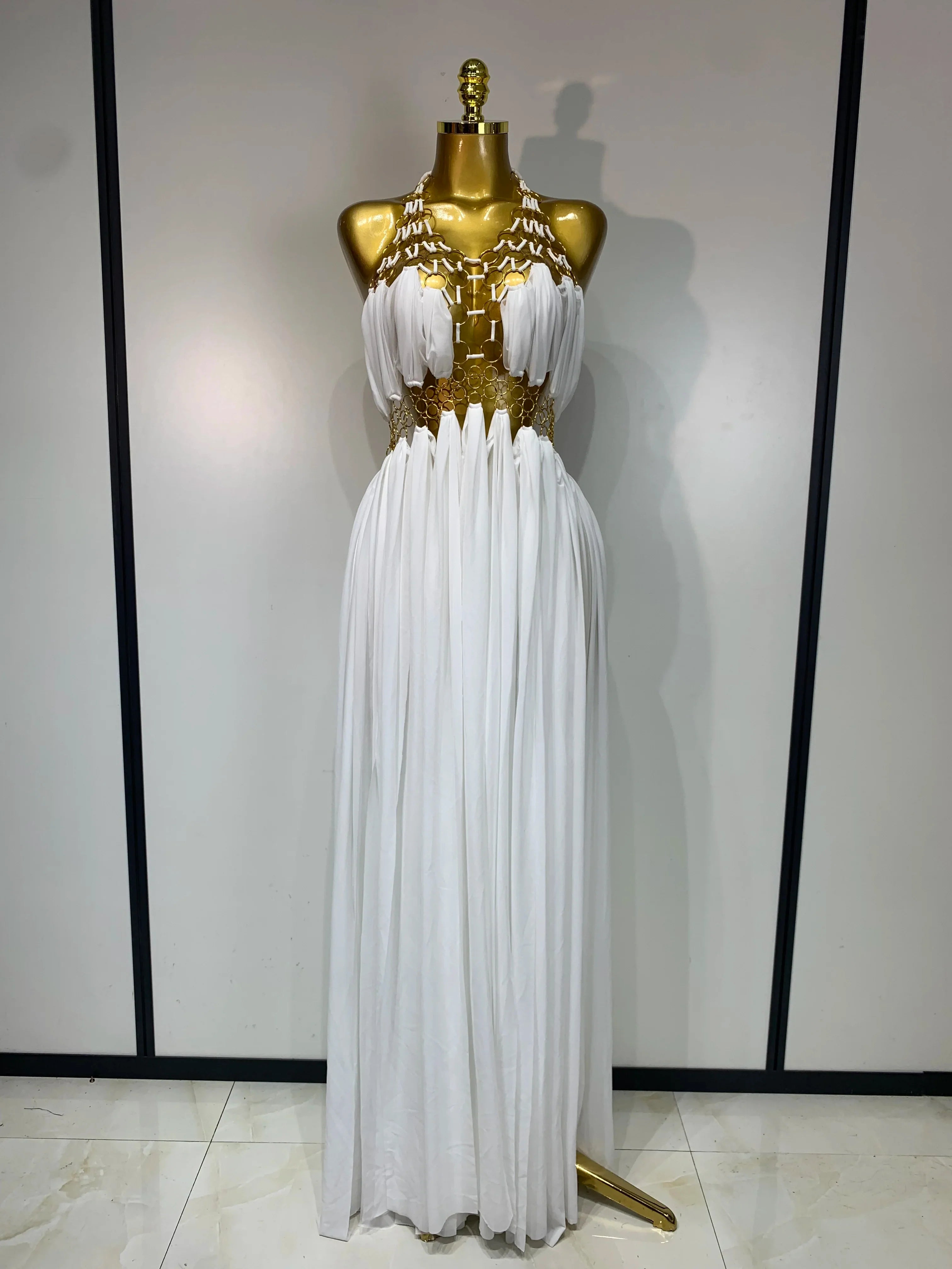 Alyn Sexy Cutout Backless White Black Maxi Long Dress