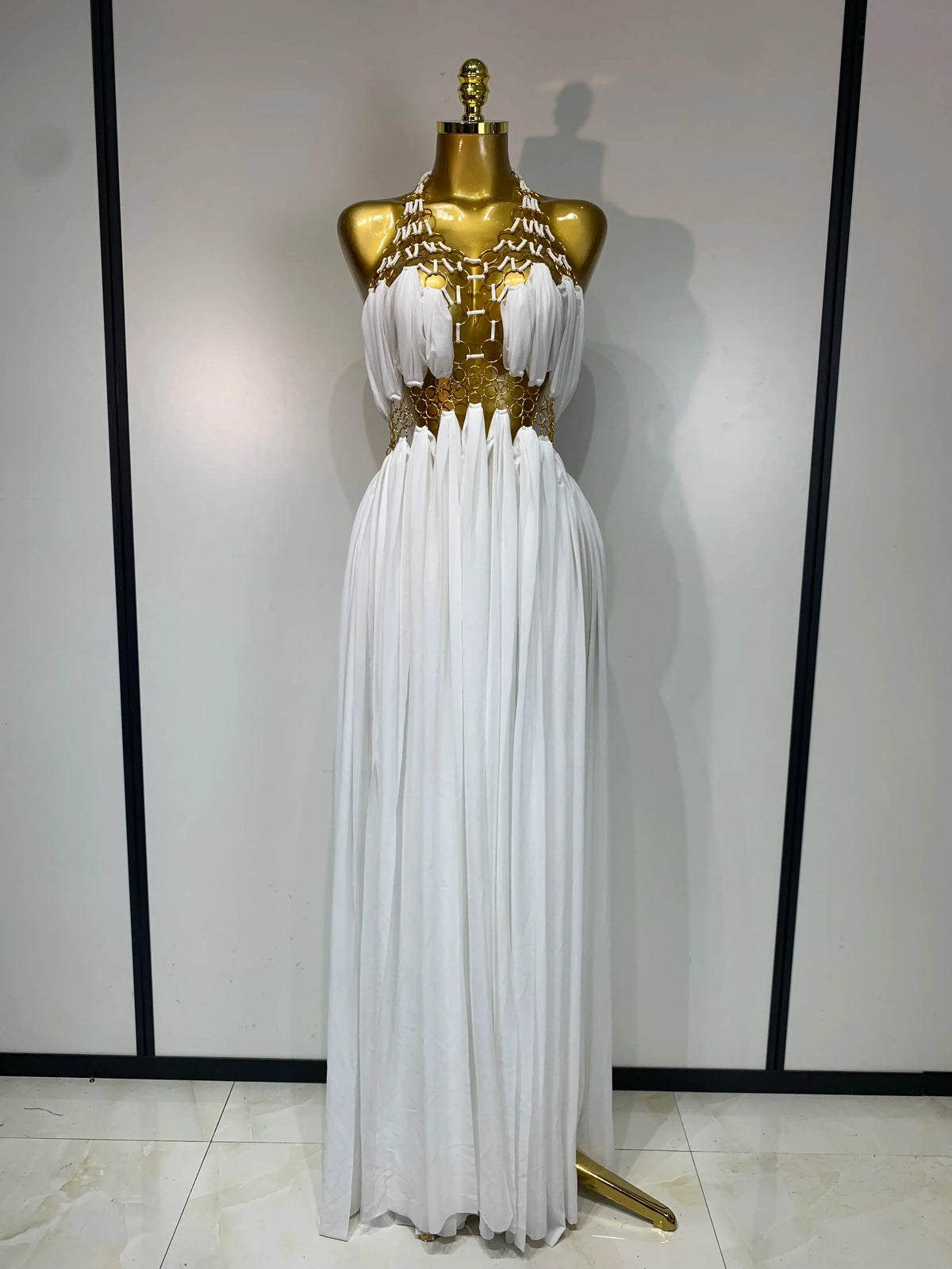 Alyn Sexy Cutout Backless White Black Maxi Long Dress