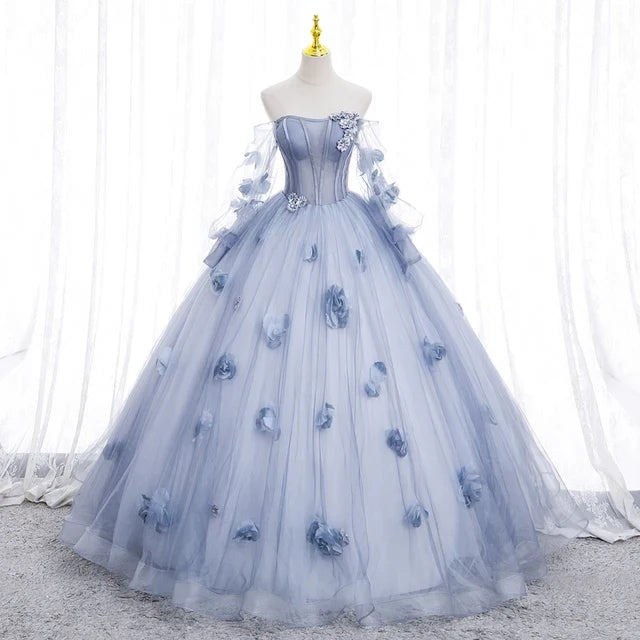 Blue Grey Quinceañera Dress
