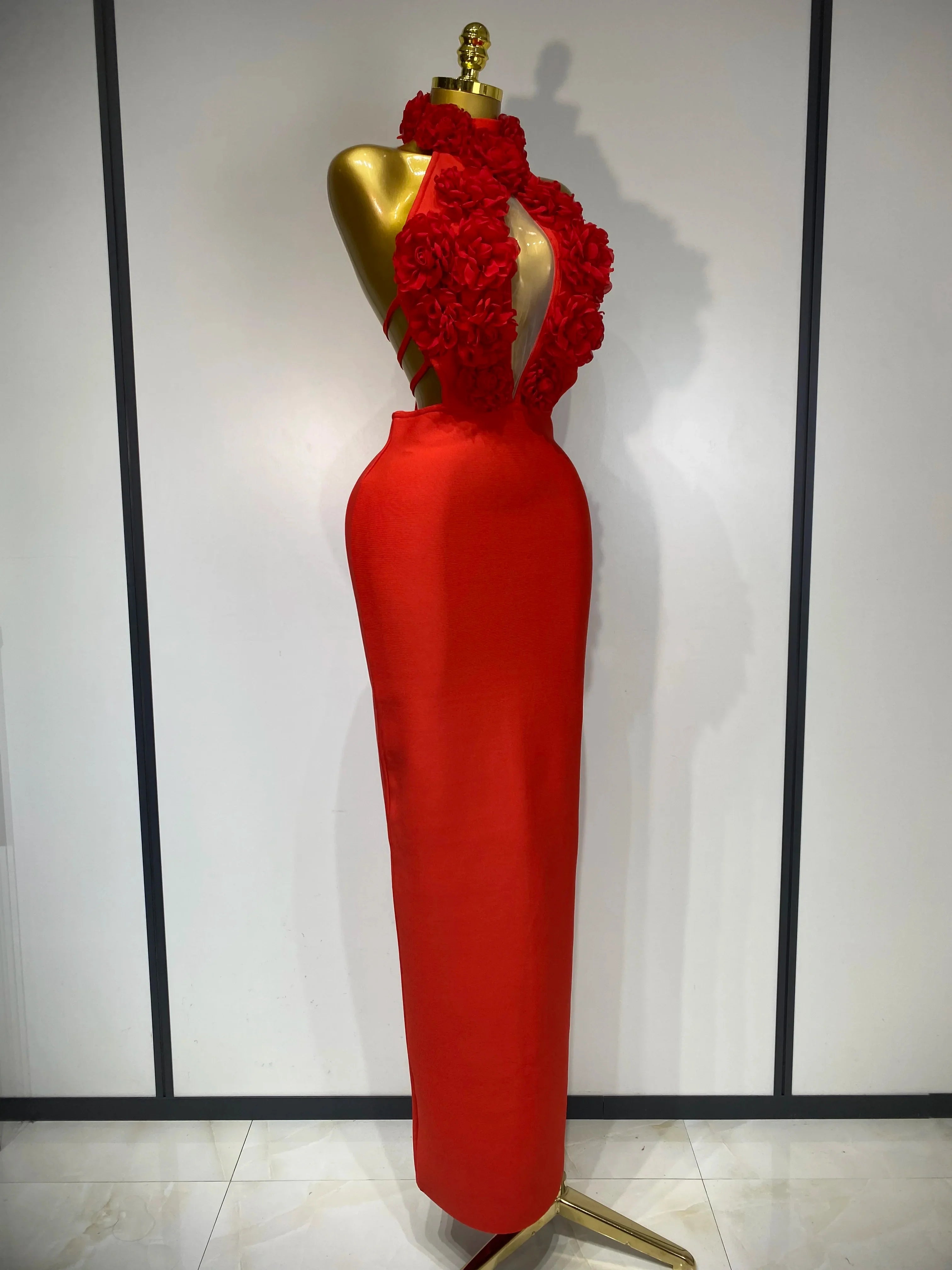 Alana Halter Red Flower Cutout Bandage Bodycon Party Dress