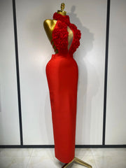 Alana Halter Red Flower Cutout Bandage Bodycon Party Dress