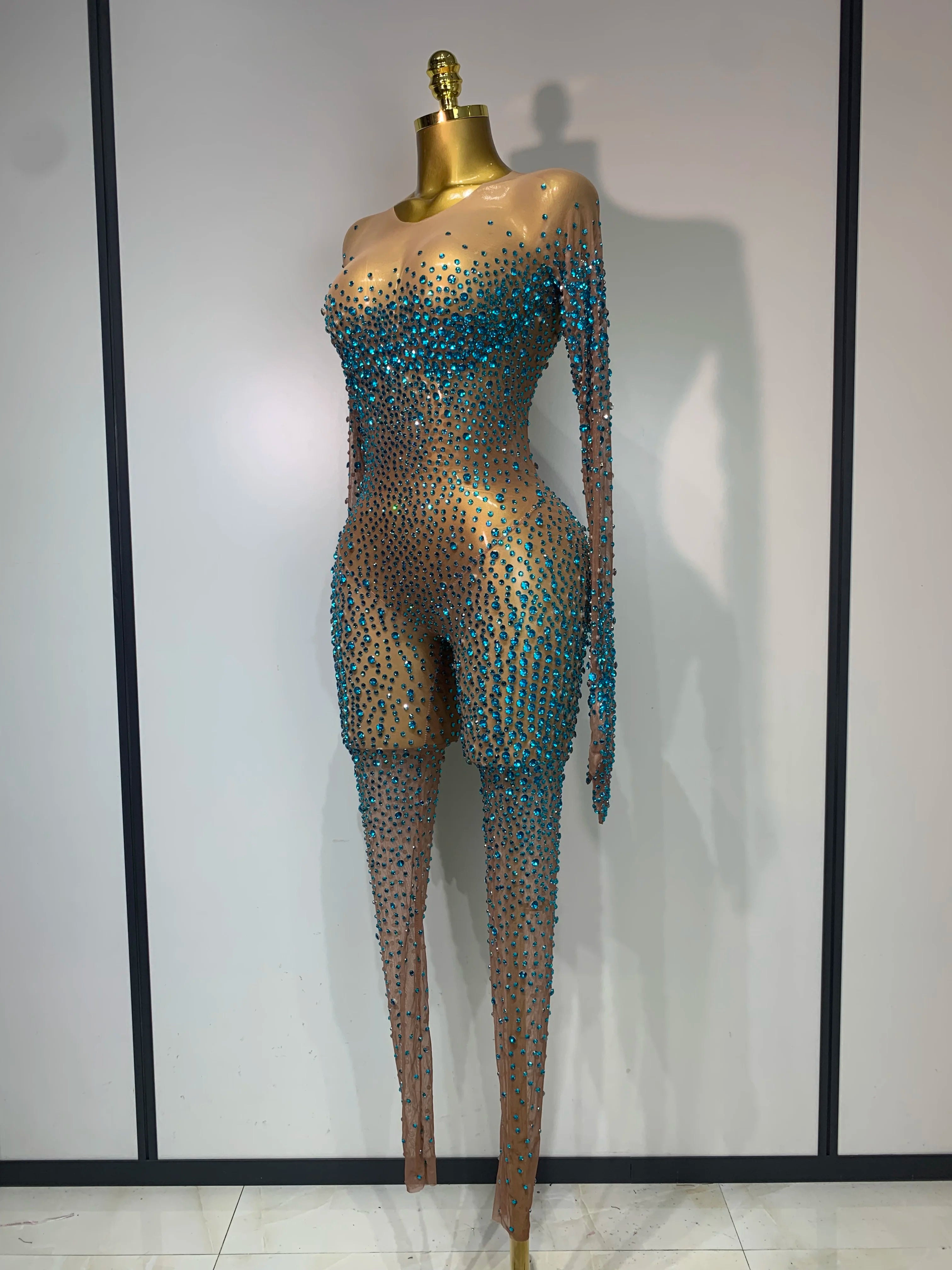 Brooke Luxury Rhinestones See Through Bodycon Jumpsuit
