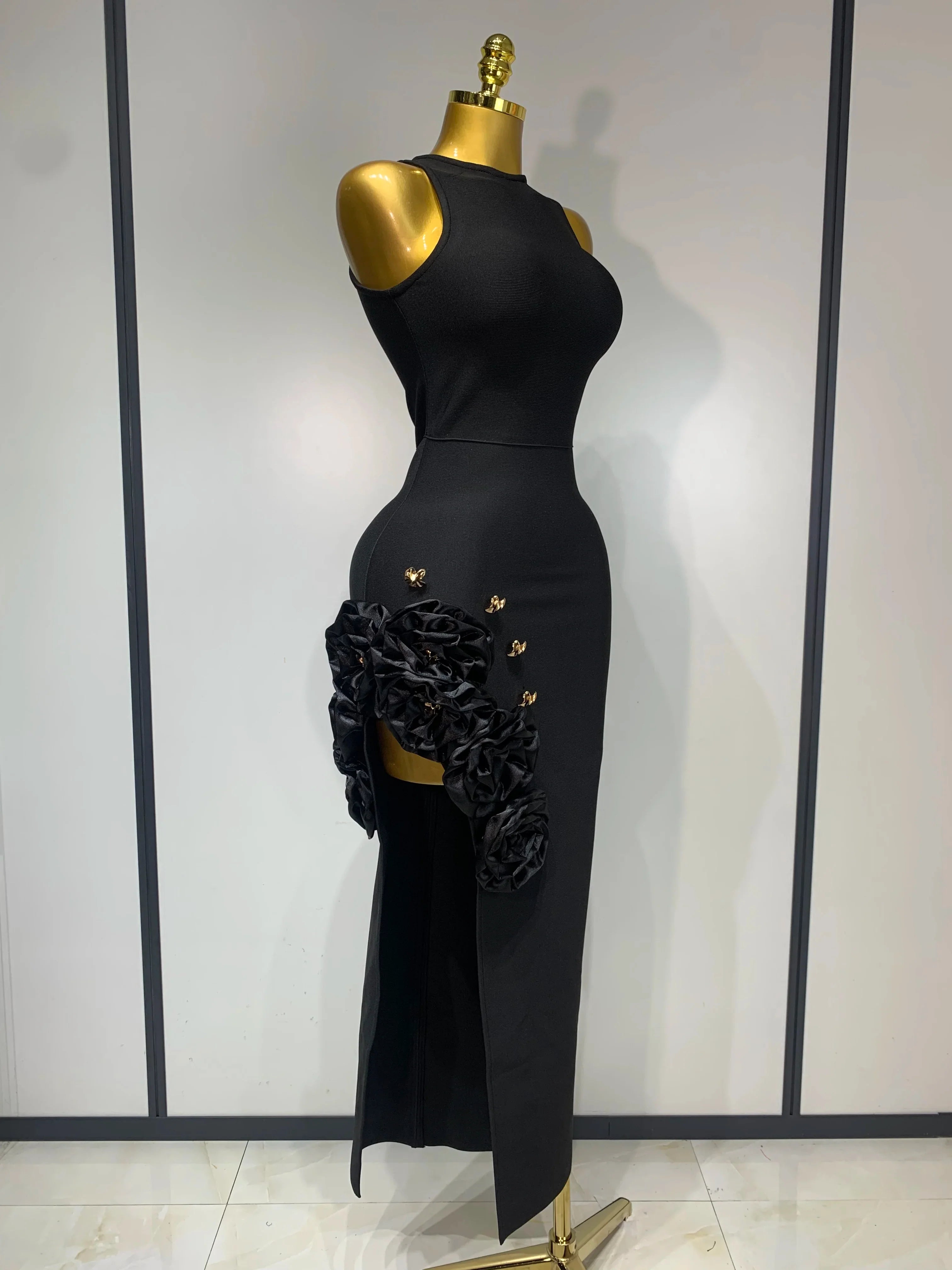 Brooke Black Applique Bandage Dress