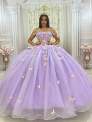 Cute Lilac Princess Butterfly Quinceanera Dress With Bow