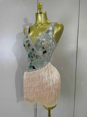 Anastacia Sparkly Diamond Mirror Sleeveless Mesh See-Through Mini Dress