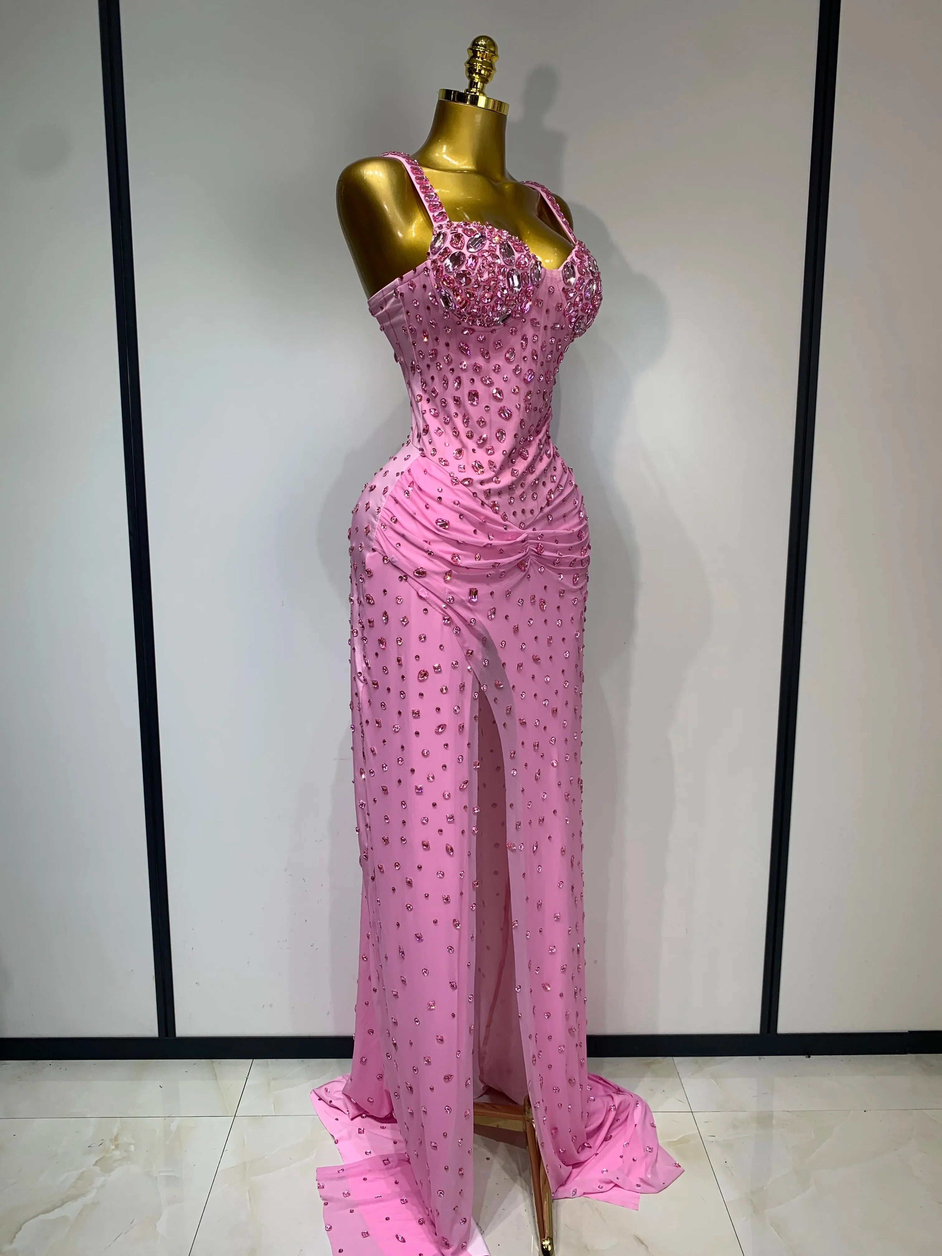 Billie Sparkly Pink Crystal Maxi Dress