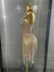 Carmen Crystal Diamond Halter Mesh Evening Gown