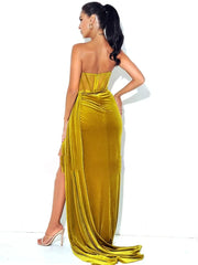 Classic Retro Velour Pleat A-line Strapless Long Formal Dress
