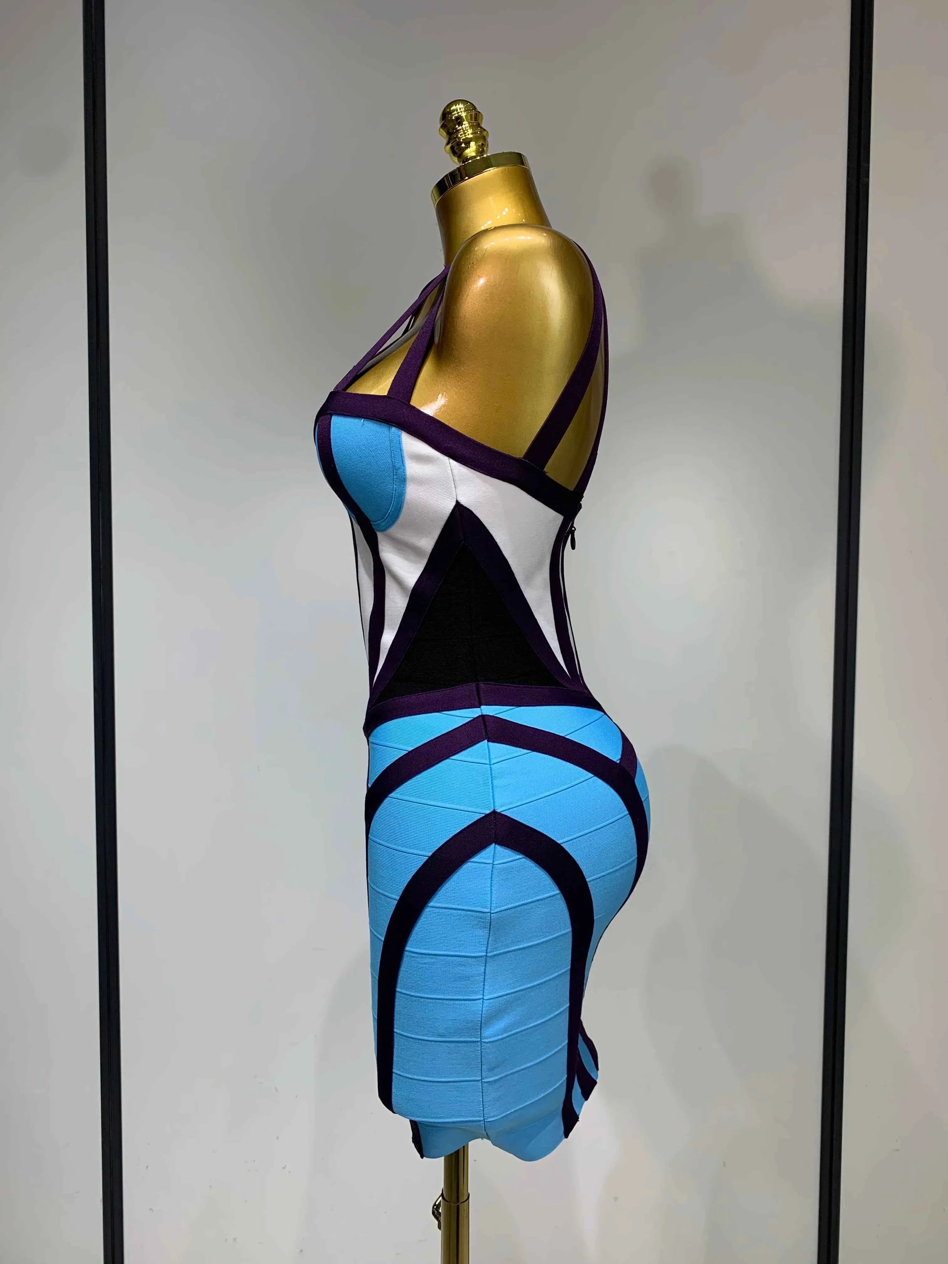 Andrea Sexy Bodycon Patchwork Mini Bandage Dress for Women