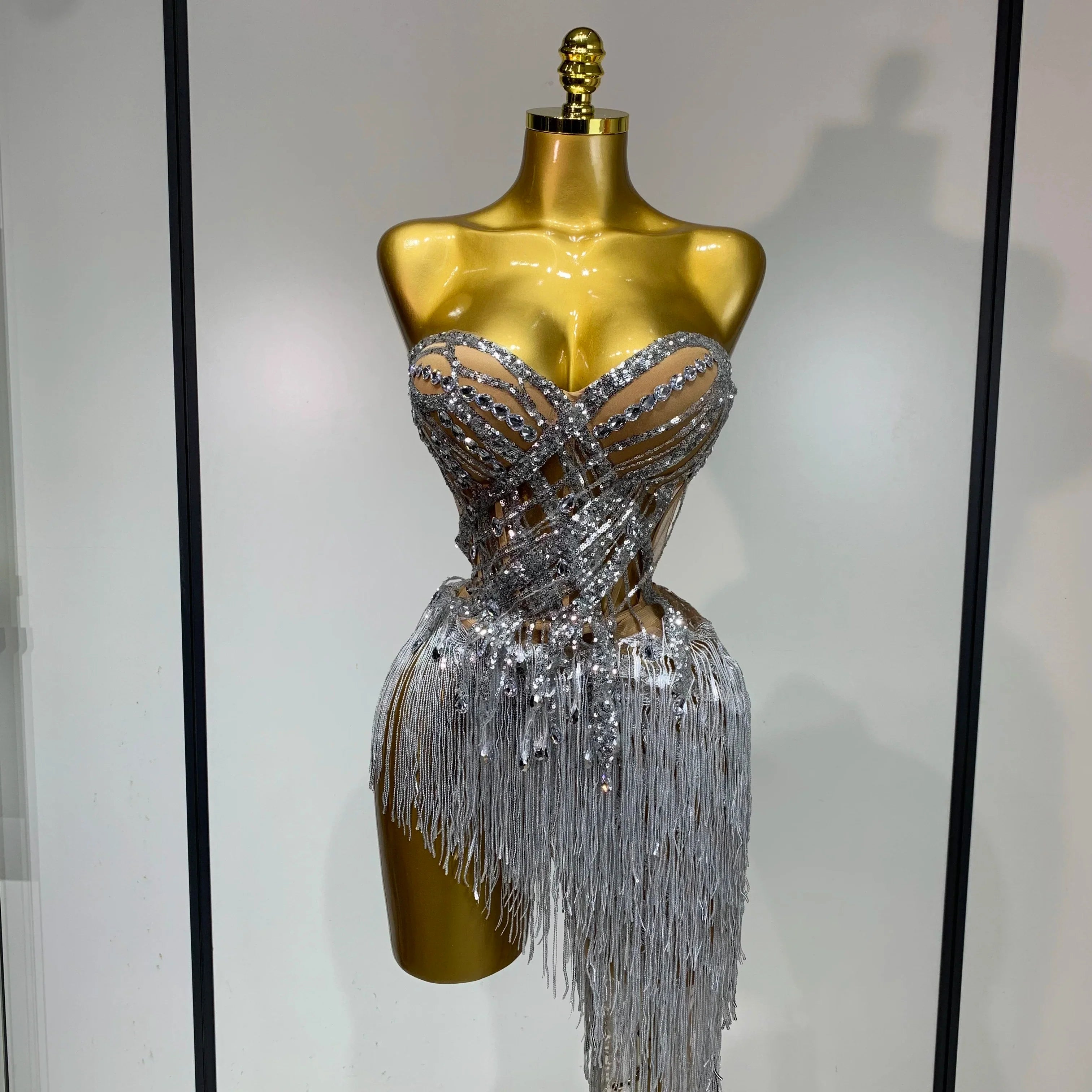 Azelie Sexy Sparkly Diamond Tassel Two Piece Set Evening Outfit