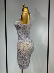 Carole Luxury Sparkly Rhinestone Sexy Mesh See-Through Short Dress
