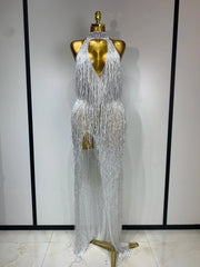 Allison Elegant Sexy Shiny Crystal Tassel Long Dress
