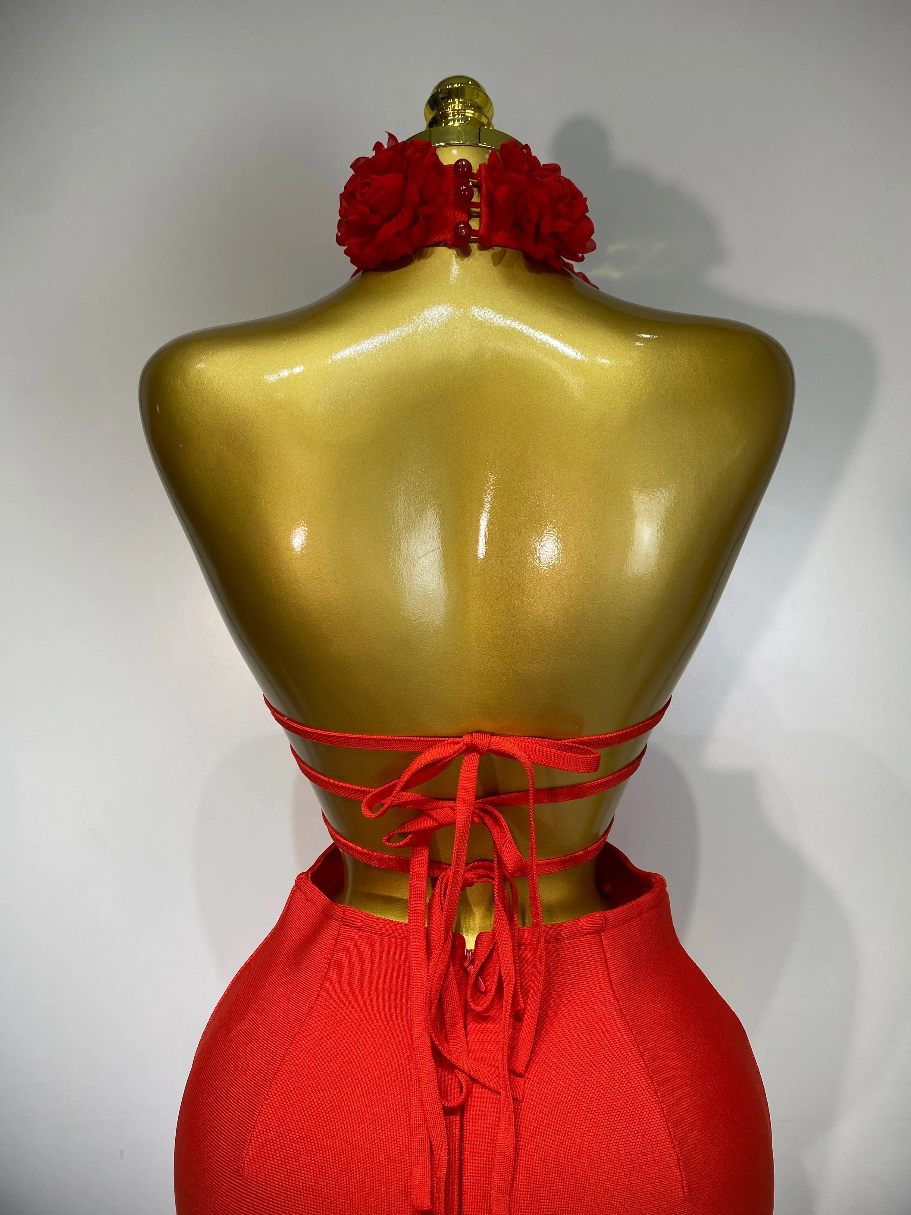 Alana Halter Red Flower Cutout Bandage Bodycon Party Dress