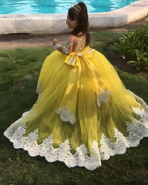 Appliqued Flower Girl Princess Dress