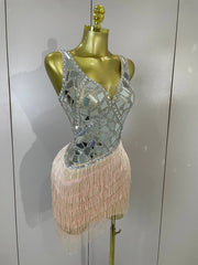 Anastacia Sparkly Diamond Mirror Sleeveless Mesh See-Through Mini Dress