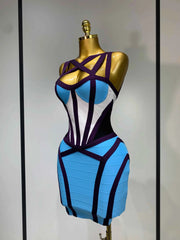 Andrea Sexy Bodycon Patchwork Mini Bandage Dress for Women