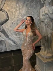 Crystals Beaded Pattern Lace Sparkling Mermaid Gown