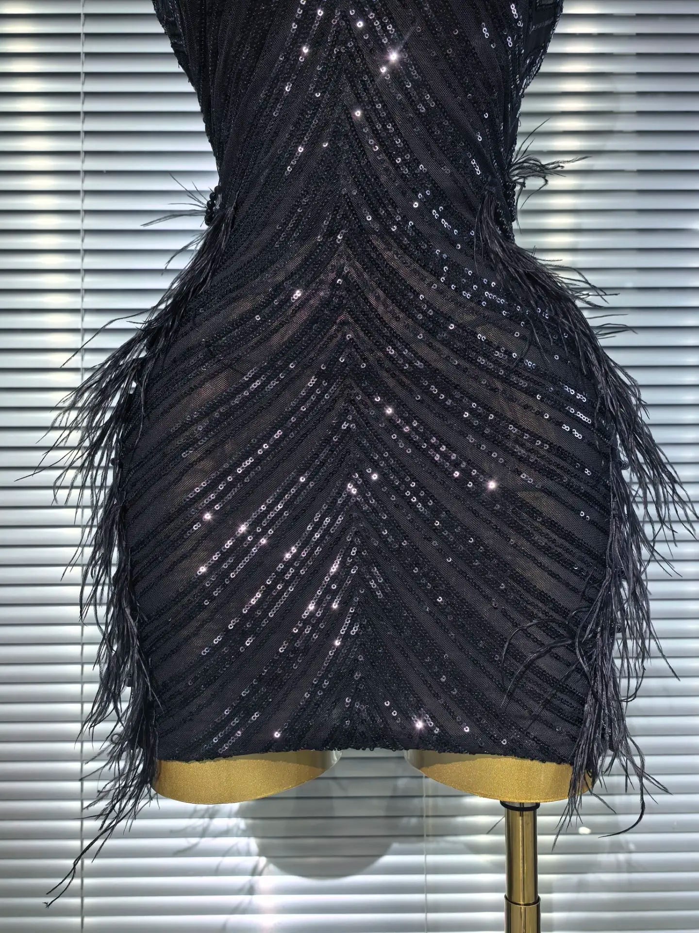 Amara Sequin Feather Strapless Bodycon Mini Dress