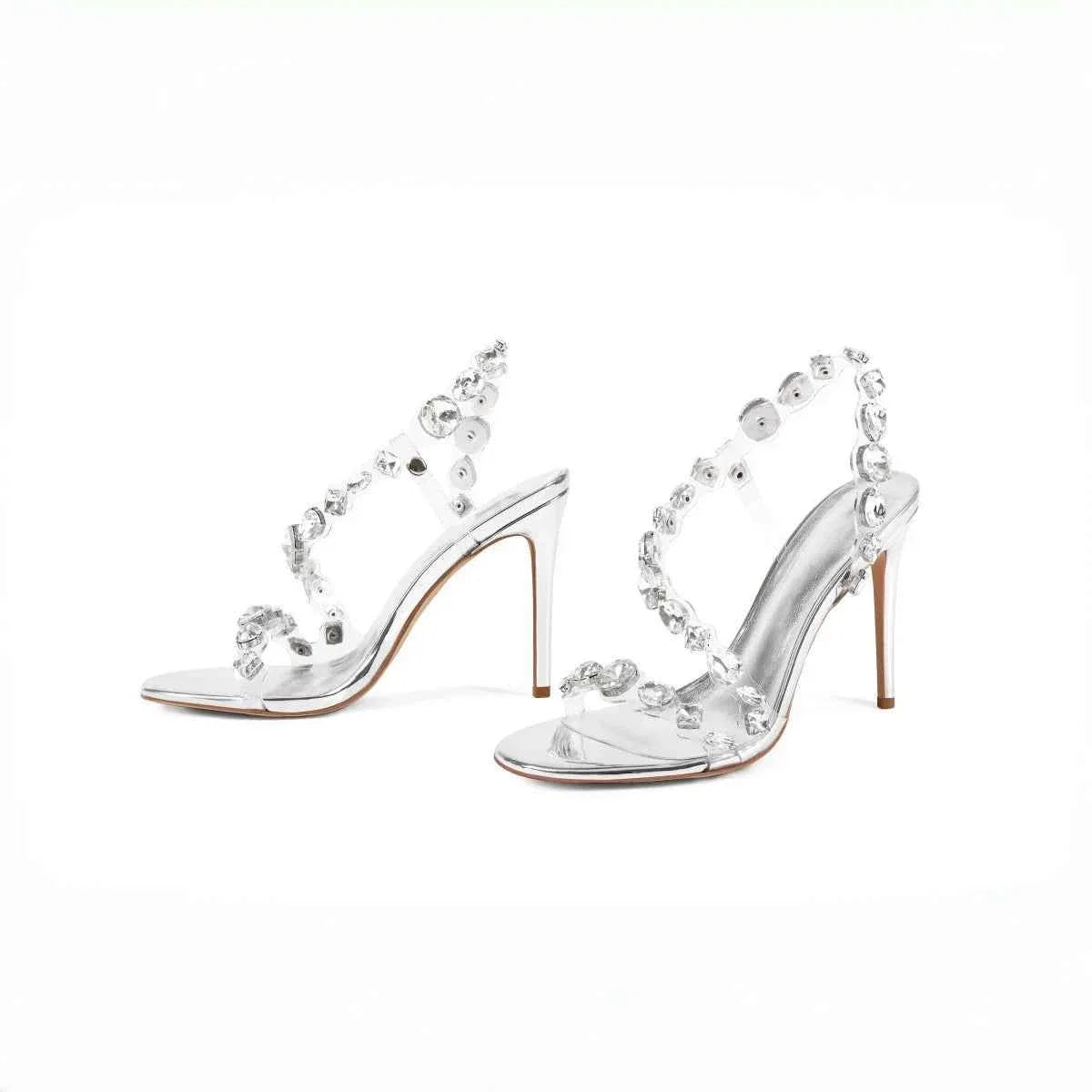 Clear PVC Rhinestone Slingback Sandals Open-Toe Thin Stiletto Heels