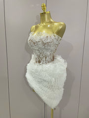 Arlina White Lace Strapless Tops Ruffles Mini Skirt 2 PCS Set
